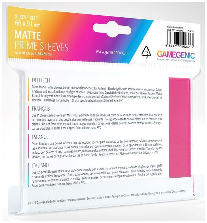 Gamegenic : Matte Prime Card Sleeves - Pink (66mm x 91mm) (100 Sleeves Per Pack)